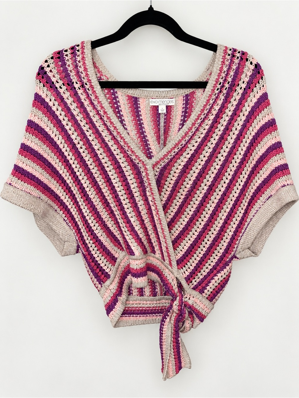 Eva Mendes Women’s Crochet Knit Tie Front Top Size S Pink Purple Boho